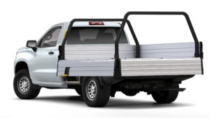 Tri-Gate operable truck bed with side gate and tailgate down